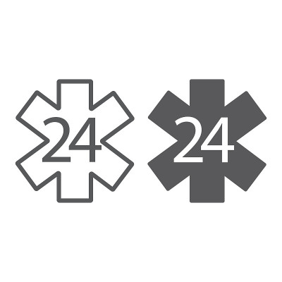 生命星线和字形图标，医疗和徽章，24小时标志，矢量图形，白色背景上的线性模式。