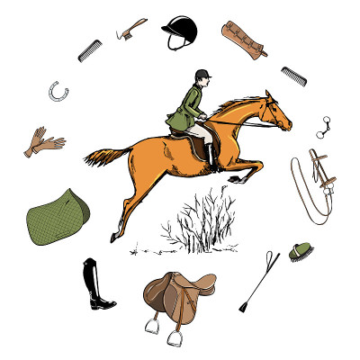 Equestrian sport with horse rider style. Saddlery 