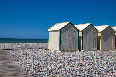Cayeux-sur-mer。海滩cabins。Picardy。Sum。Hauts-de-Franc