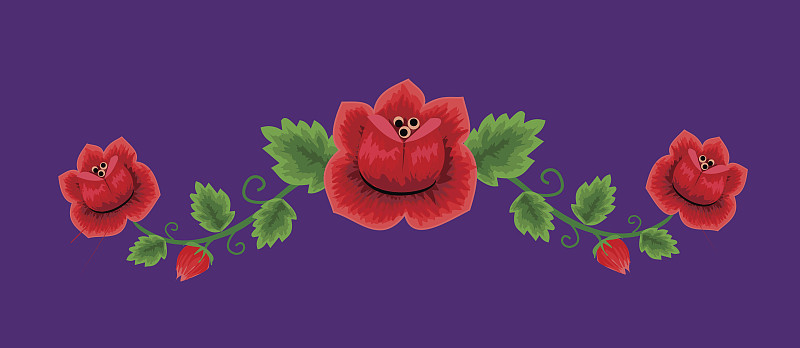 传统民间花绣装饰矢量插画