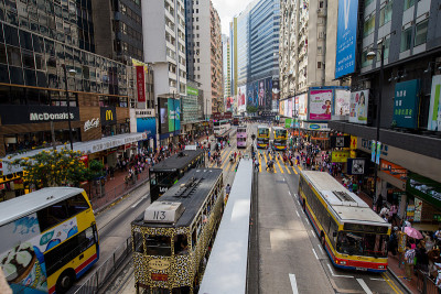 香港拥挤的街景购物区
