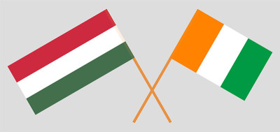 Crossed flags of Hungary and Republic of Ivory Coa