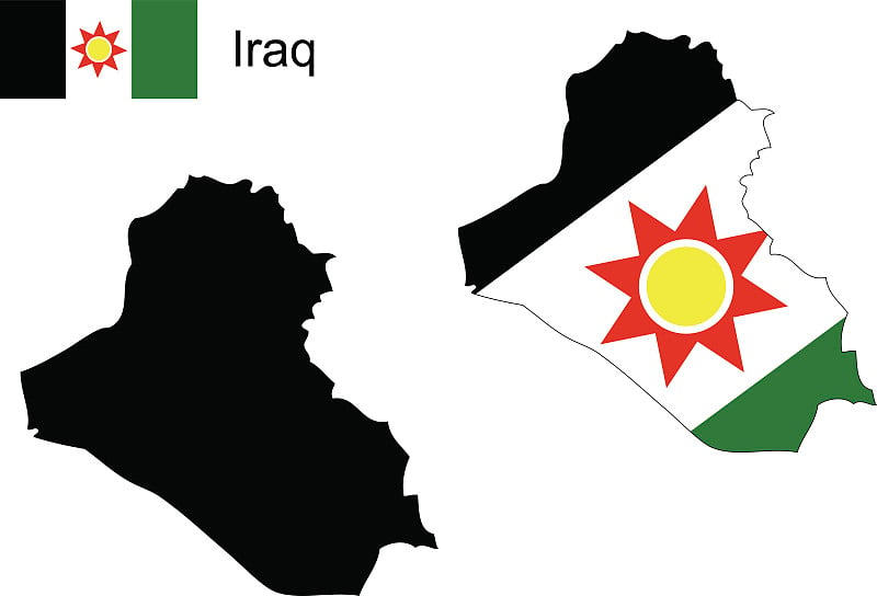 伊拉克地图和旗帜矢量，伊拉克地图，伊拉克旗帜