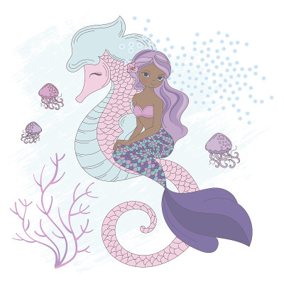 海洋朋友美人鱼水下马矢量插图集