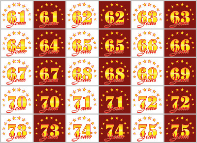 一组从61到75的黄金数字和用一圈星星装饰的年度单词。矢量图