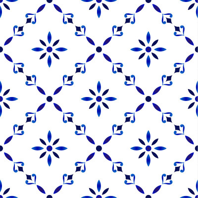 blue and white floral pattern