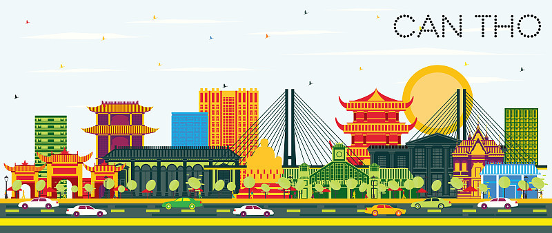 Can Tho Vietnam City Skyline with Color Buildings 