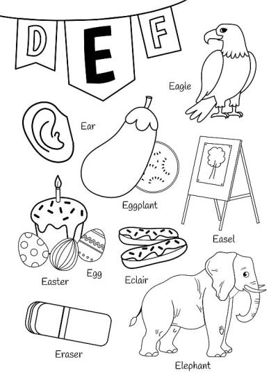 英文字母配卡通可爱儿童插图。