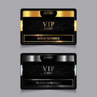 向量VIP金卡和白金卡。黑色几何图案背景与优质设计。豪华典雅的图文打印模板布局