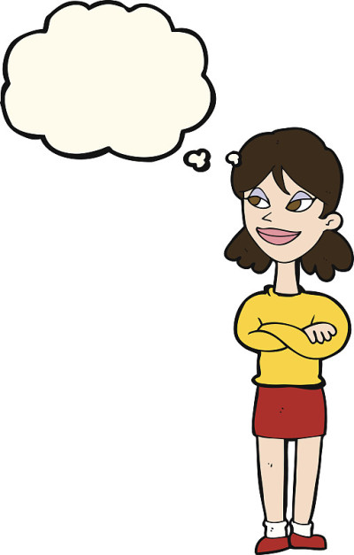 卡通女人自鸣得意的思想泡泡