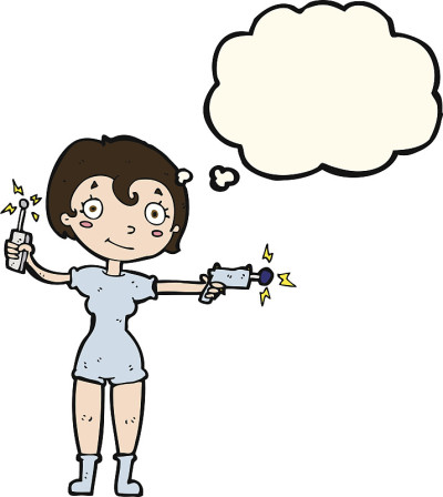卡通未来空间女孩与思想泡泡