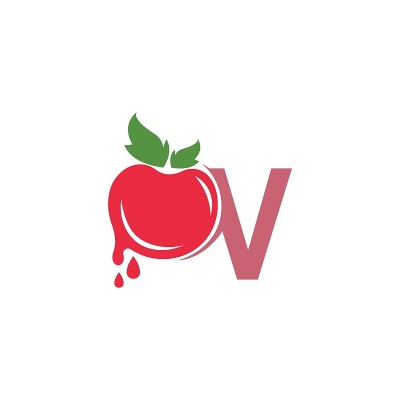 字母V与番茄图标标志设计模板插图