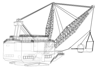 Dragline walking excavator. Vector