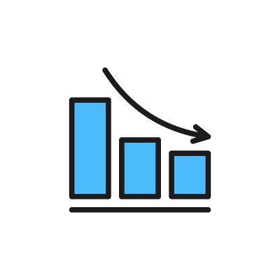 Down schedule flat color icon。在白色背景上隔离