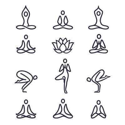 Yoga line icons set
