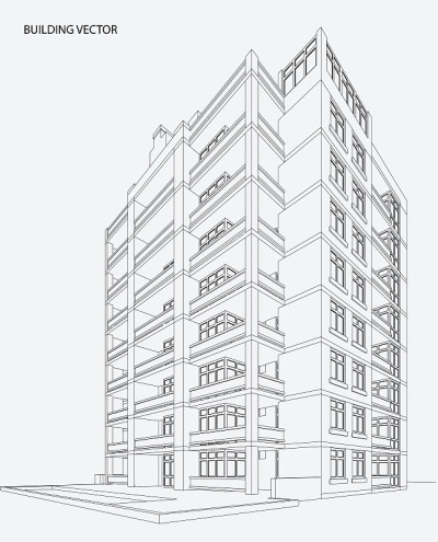 透视三维线框的建筑