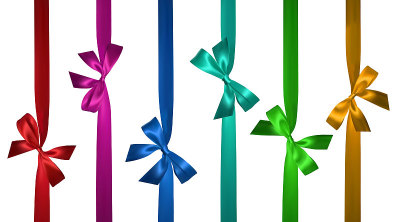 Realistic colored bow with vertical ribbon isolate