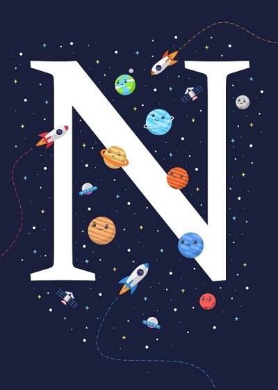 Letter N with the theme of outer space. vector ill