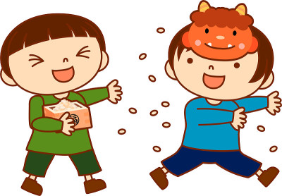 Children throwing dried soy beans