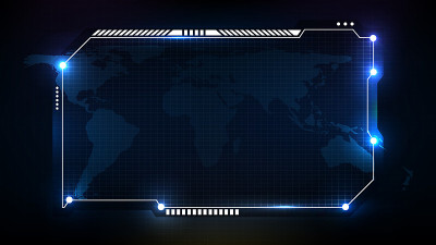 抽象未来的蓝色科技科幻框架背景，hud UI主题，下方第三个按钮栏