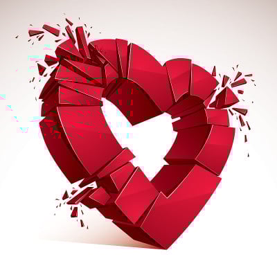 Broken Heart concept breakup, 3D realistic vector 