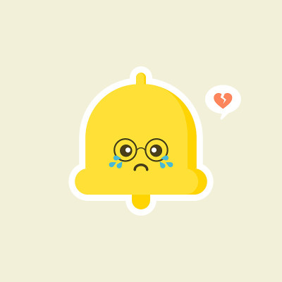 卡哇伊手铃扁平设计。快乐的通知,公告。提醒报警。Emoji,表情符号。孤立可爱的矢量插图