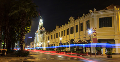 夜景市政厅，西贡，胡志明市，越南