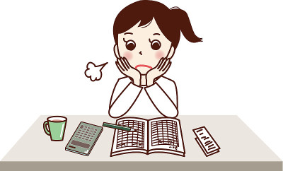 一个女孩拿着家庭账簿叹息着。