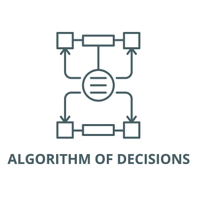 Algorithm of decisions vector line icon, outline c