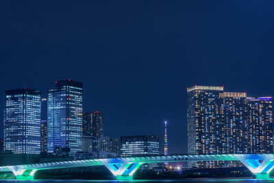 晴海地区和丰桥，东京天空树的夜晚