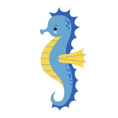 可爱的卡通蓝色海马孤立。海马在白色背景，矢量插图。