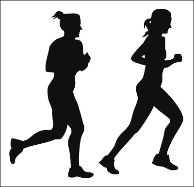跑步慢跑女孩剪影