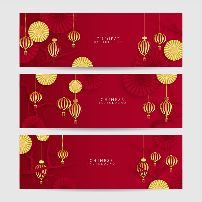 中国农历2022年虎年红金花和亚洲元素剪纸与工艺风格的背景。通用中文背景横幅。矢量图