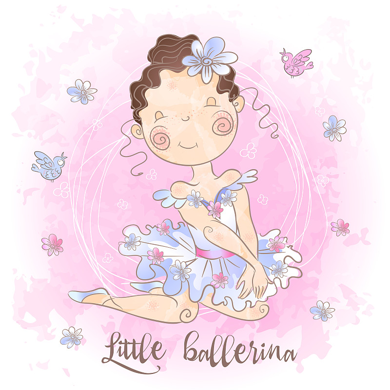 A little ballerina with birds. Nice style. Vector.