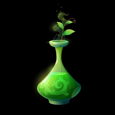 药水瓶与绿色芽向量玻璃烧瓶