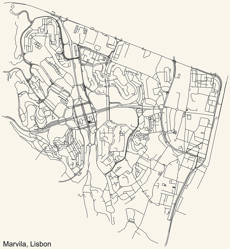 葡萄牙里斯本的Marvila区街道地图