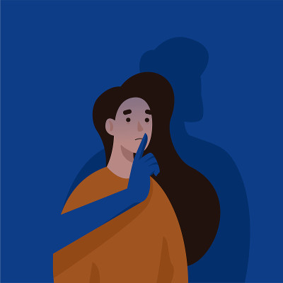 男人用手捂住女人的嘴。家庭暴力和虐待。