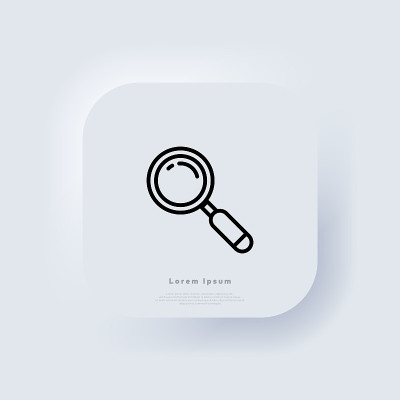 放大镜线图标。透明度。搜索图标。Neumorphic UI UX白色用户界面web按钮。Neumor