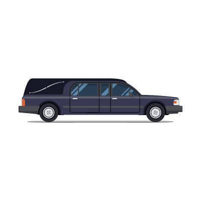 灵车的黑色汽车。平坦的时尚偶像。孤立的插图。