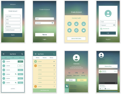 手机屏幕用户界面工具包。现代用户界面UX, UI