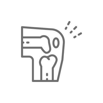 膝盖x光片，关节疼痛线图标。