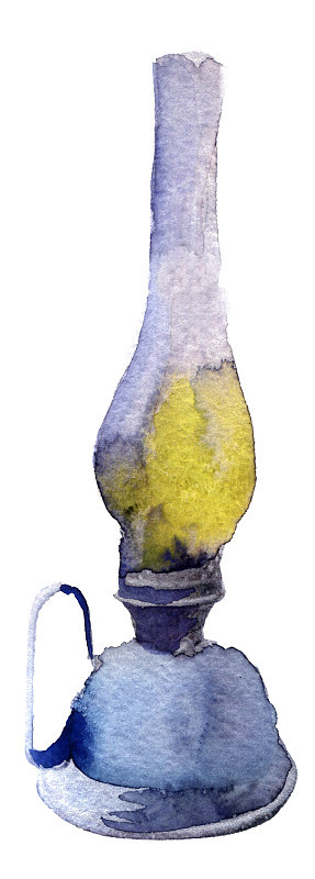 水彩煤油灯。素描风格的复古灯笼
