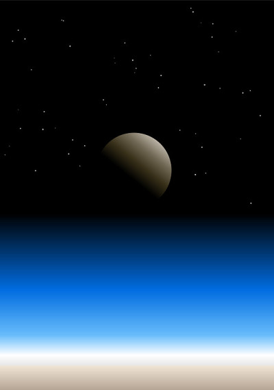 黑暗的宇宙地平线上有月亮和星星的地球大气层。卡曼线作为外太空的开始。