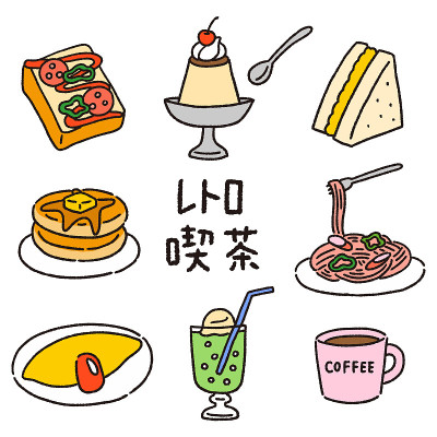 复古咖啡店美食可爱手绘线条画图