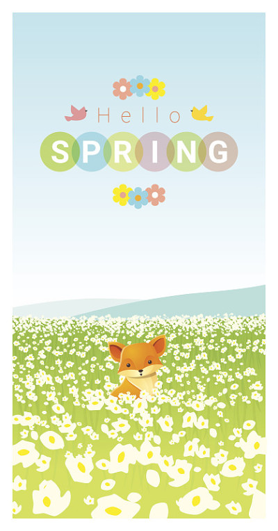 Hello spring landscape background with fox