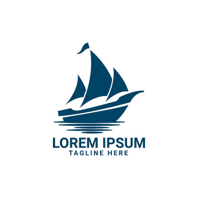 船，巡航，或游艇矢量标志设计。适合交通运输或海上旅游标志。简单的平面色彩风格