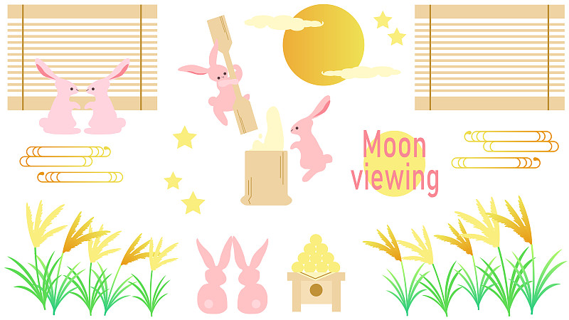 Autumn moon viewing and rabbit illustration set