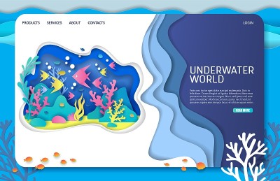 水下世界矢量网站登陆页面设计模板