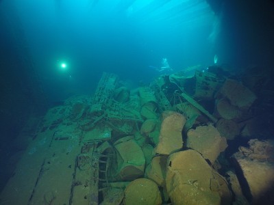 Famous wreck ship Fujikawa maru in Truk lagoon