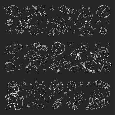 月球表面。幼儿园的孩子们玩太空探索。外星人,ufo,飞船。火箭发射的。孩子，男孩和女孩与月球，火星，